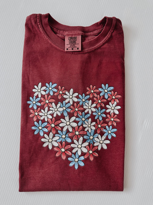 Red, White, & Blue Floral Heart Tee