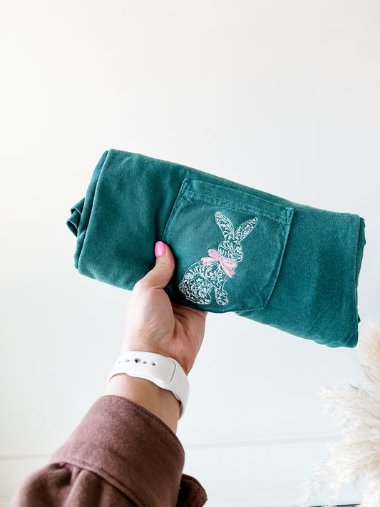Bunny + Bow Embroidered Pocket Tee