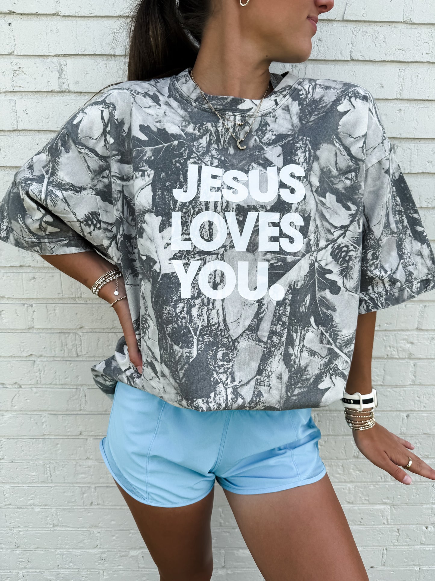 B&W Camo Jesus Loves You Tee