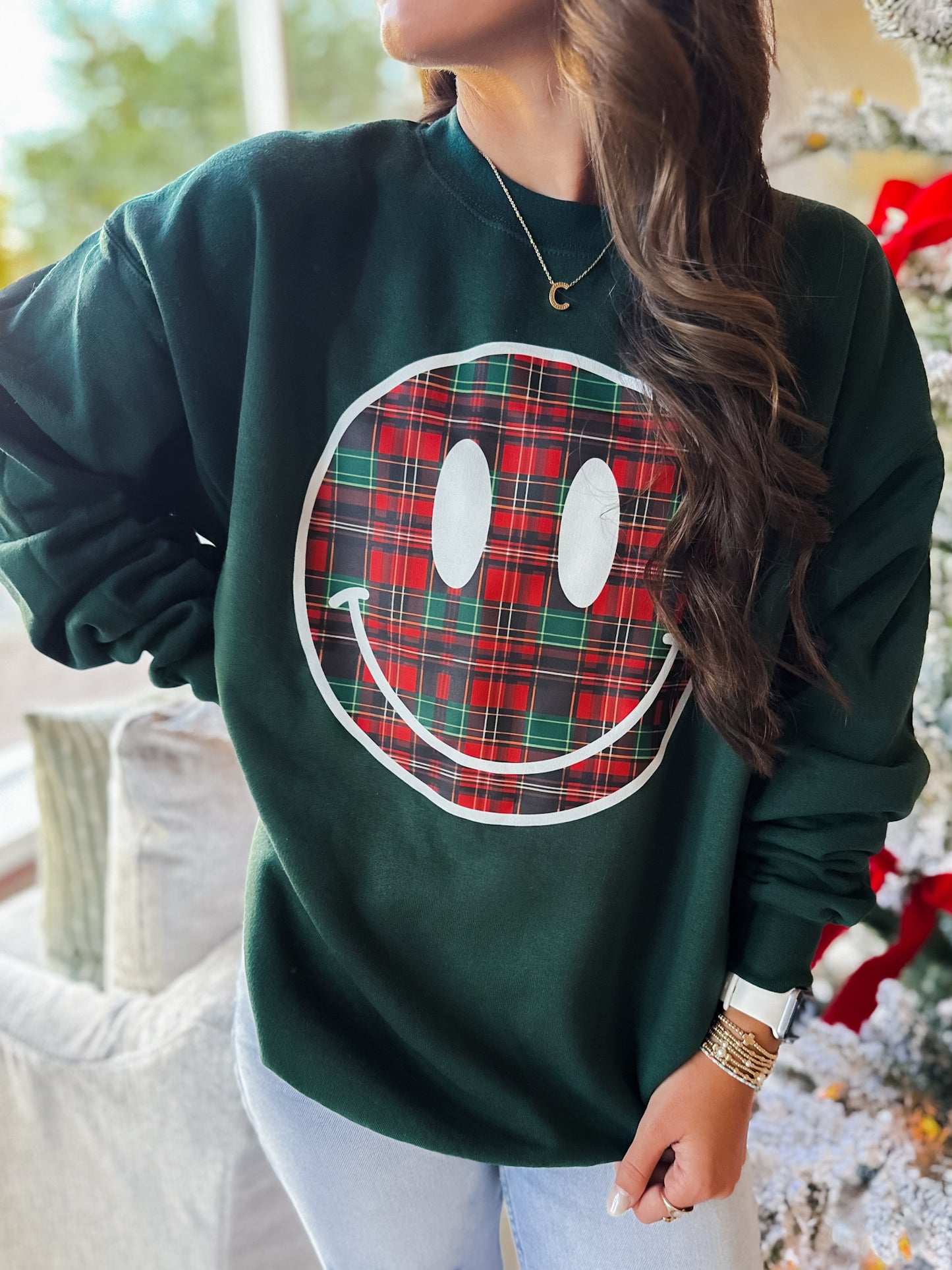 Holiday Plaid Smiley Sweatshirt