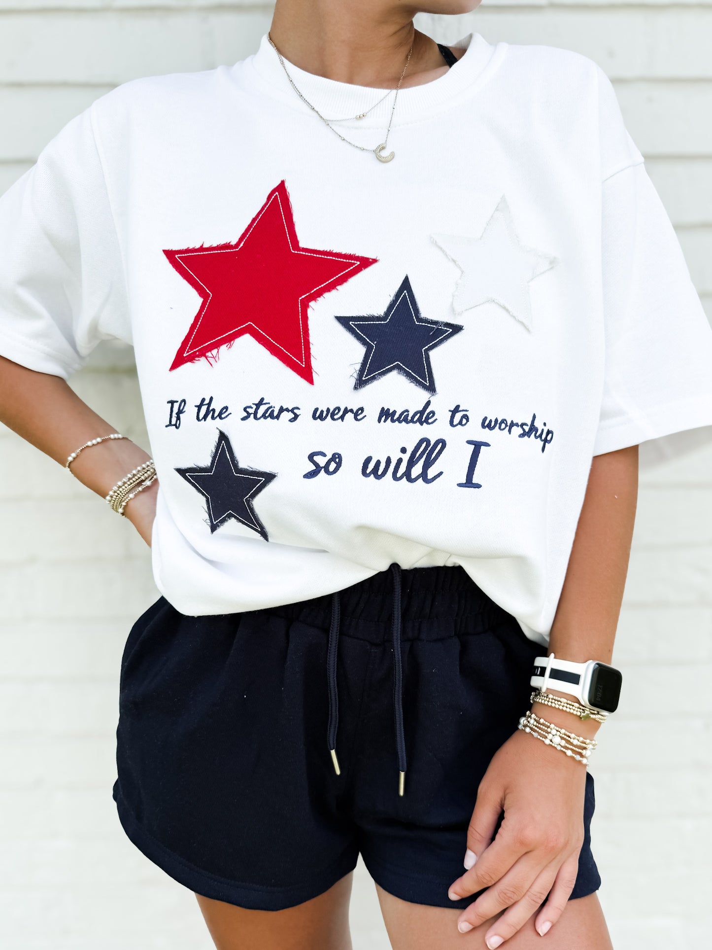Embroidered Stars Tee & Shorts Set