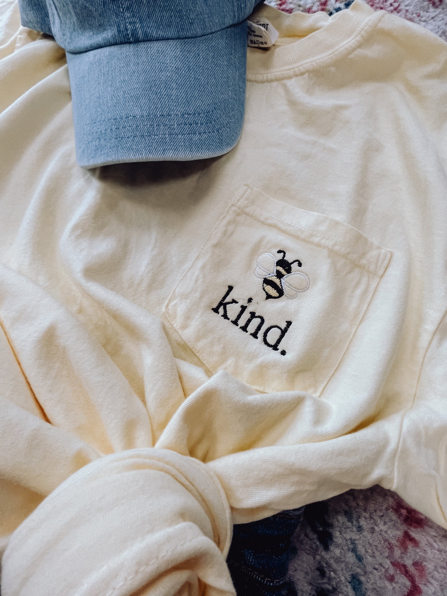 Bee Kind. Embroidered Pocket Tee