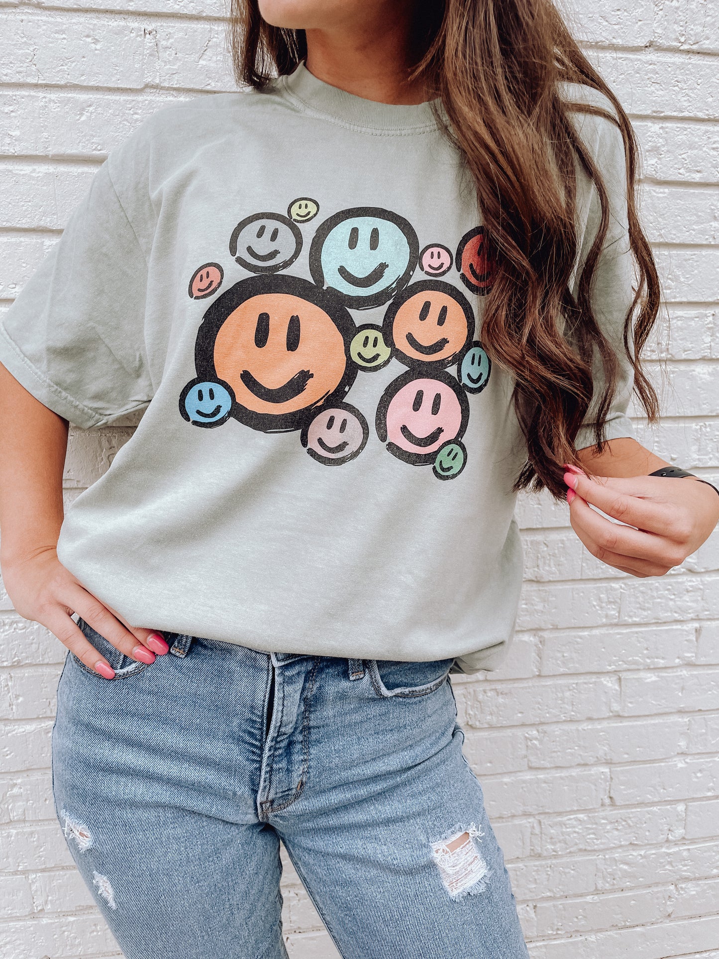 Colorful Smiley Sage Tee