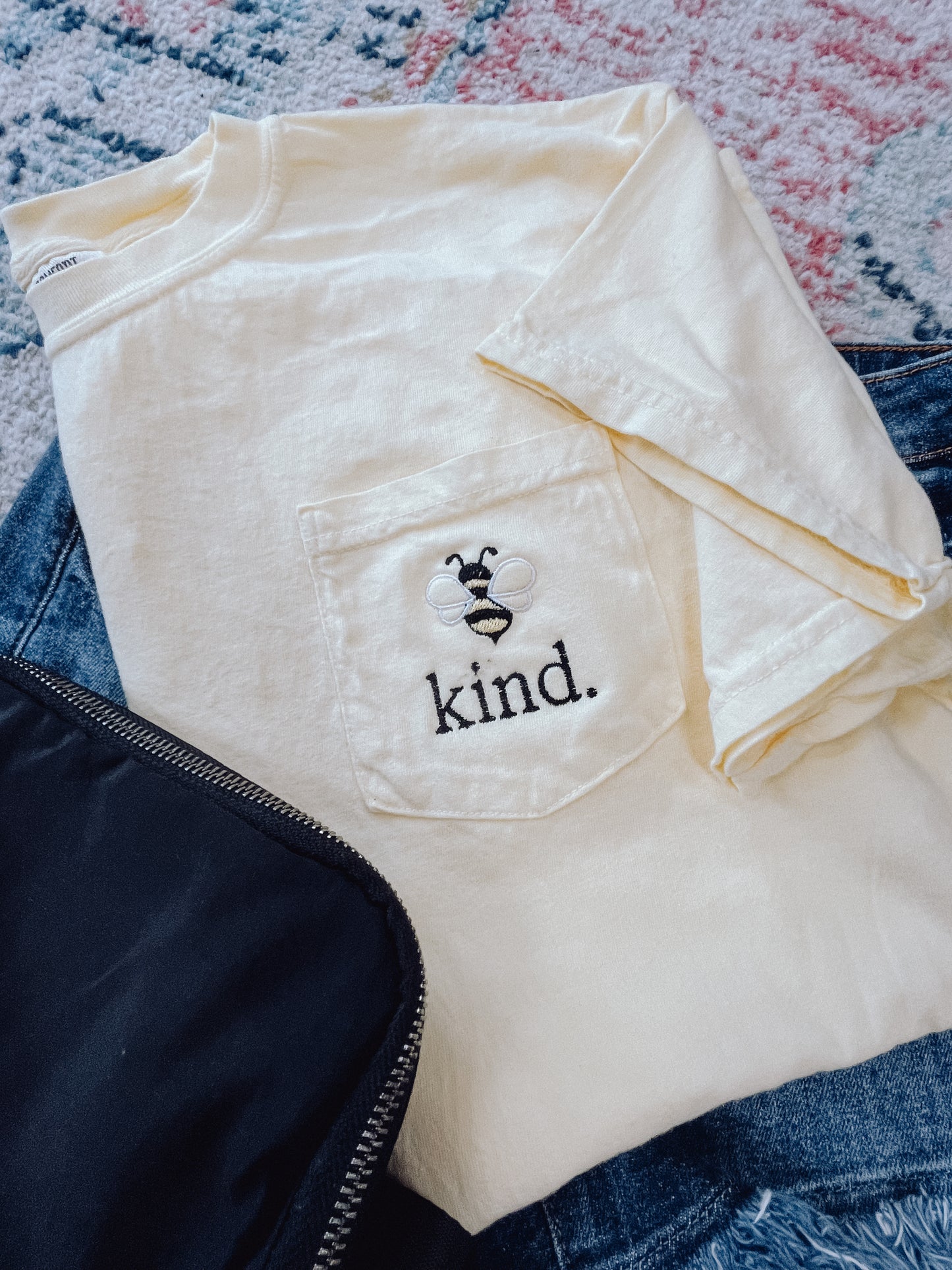 Bee Kind. Embroidered Pocket Tee