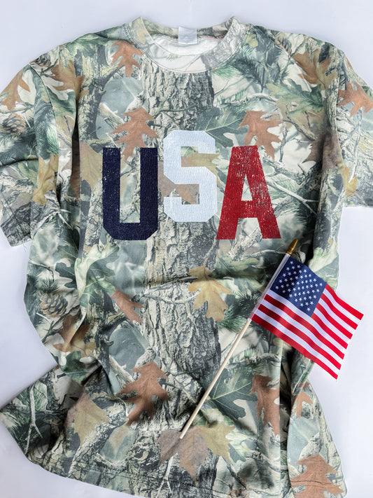 Distressed USA Camo Tee