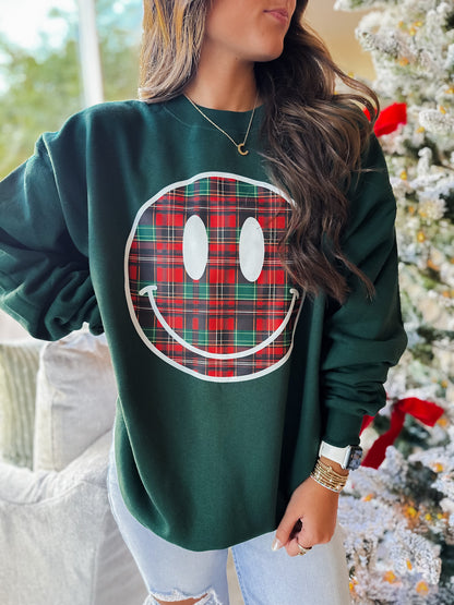 Holiday Plaid Smiley Sweatshirt