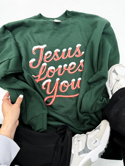 Candy Cane Jesus Loves You Sweatshirt