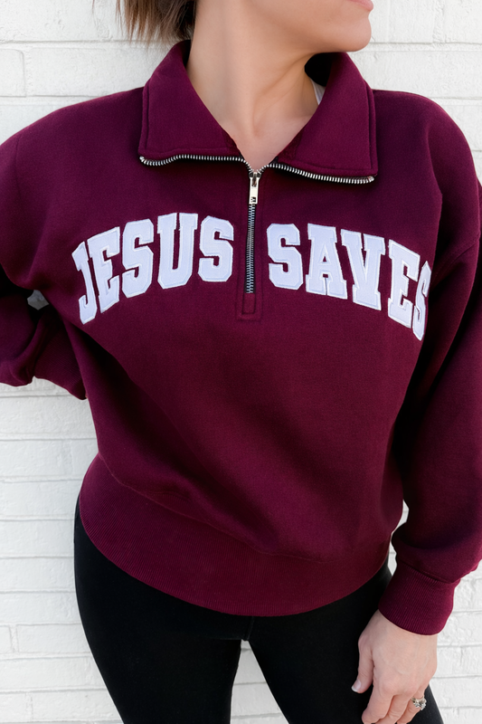 JESUS SAVES Maroon Quarter Zip