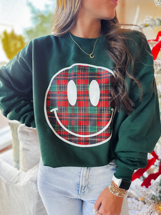 Holiday Plaid Smiley Sweatshirt