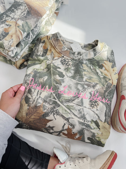 Pink Cursive JLY Camo Tee/Sweatshirt