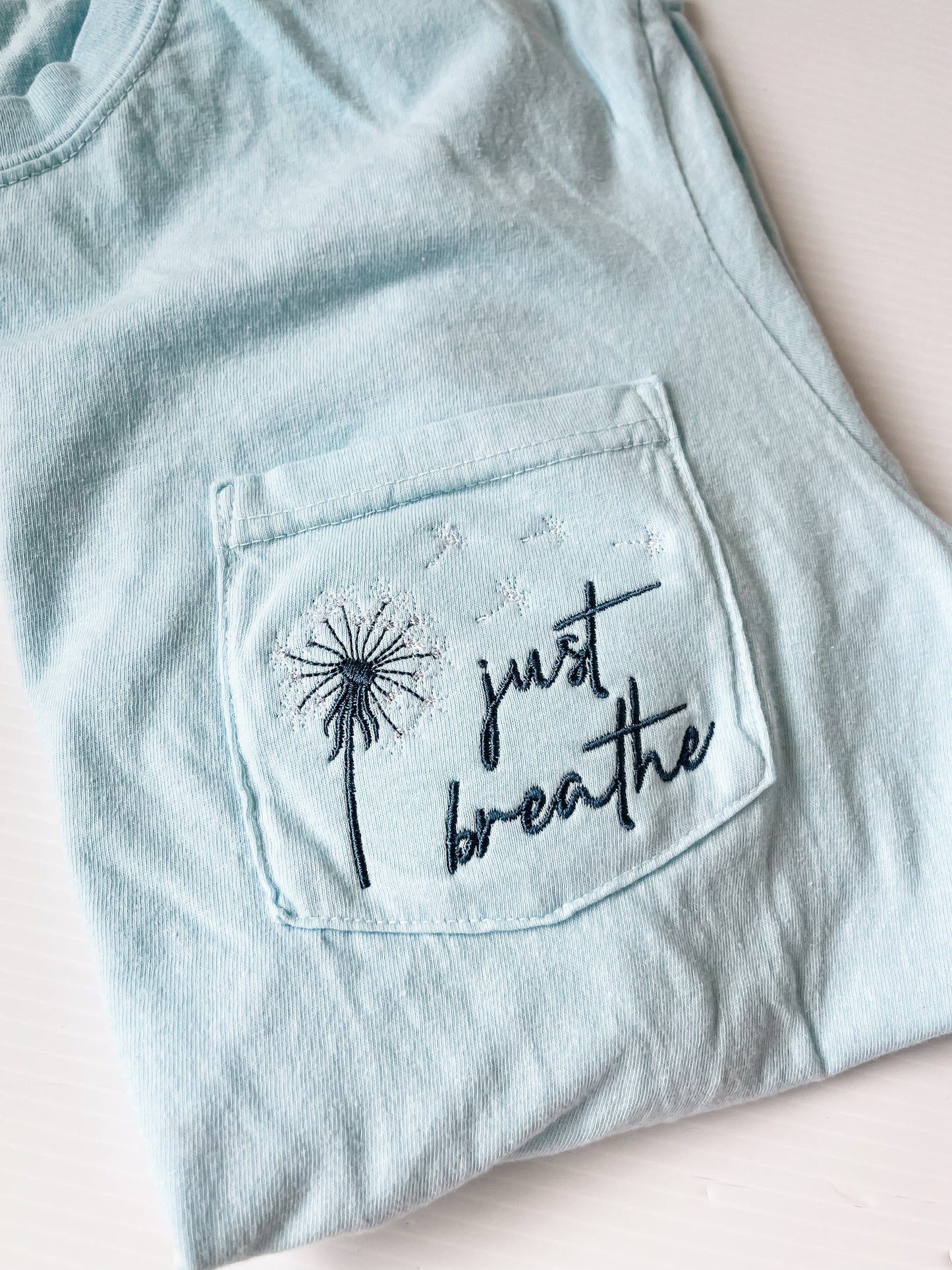 Just Breathe Embroidered Pocket Tee