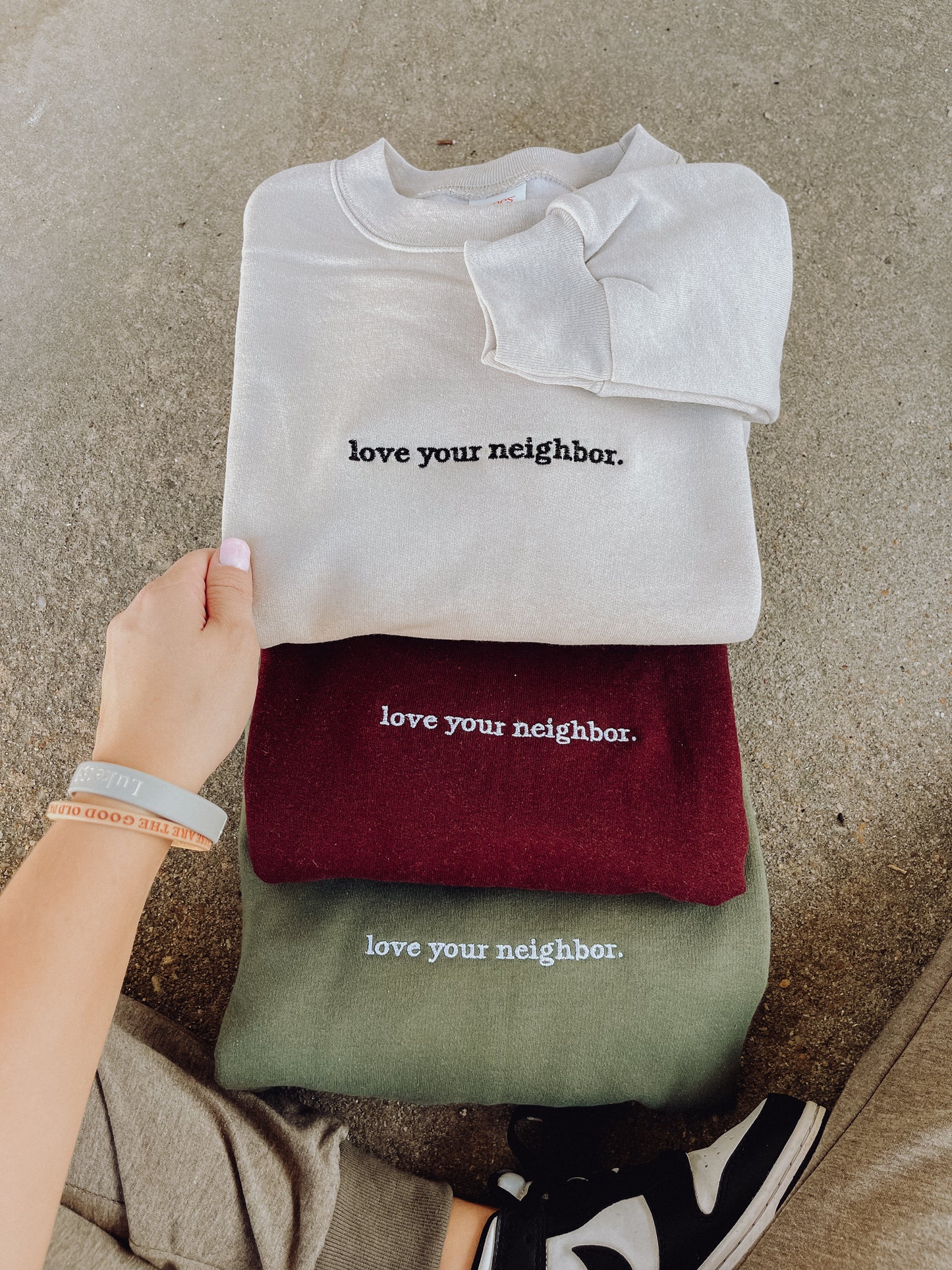 Love Your Neighbor Embroidered Sweatshirt