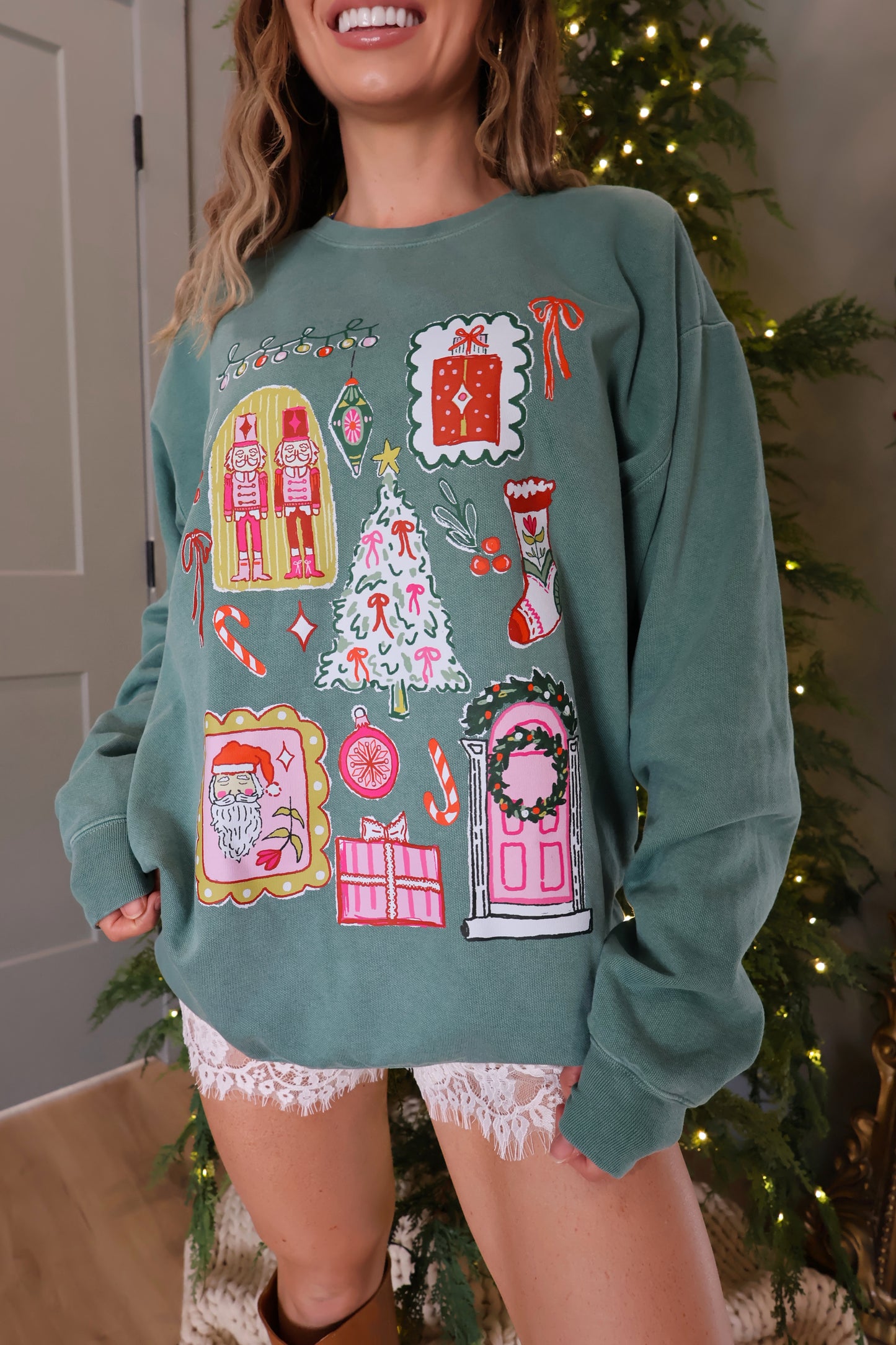 Christmas Doodle Collage Comfort Colors Sweatshirt