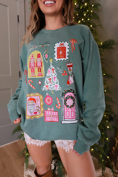 Christmas Doodle Collage Comfort Colors Sweatshirt