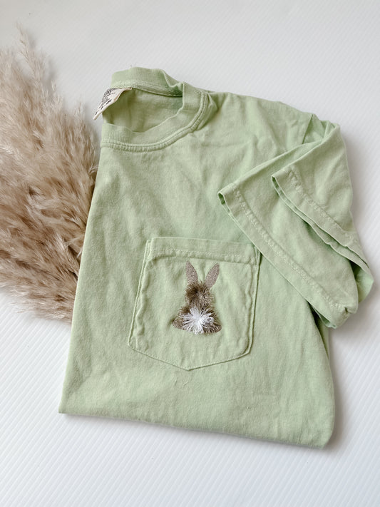 Fluffy Bunny Embroidered Pocket Tee