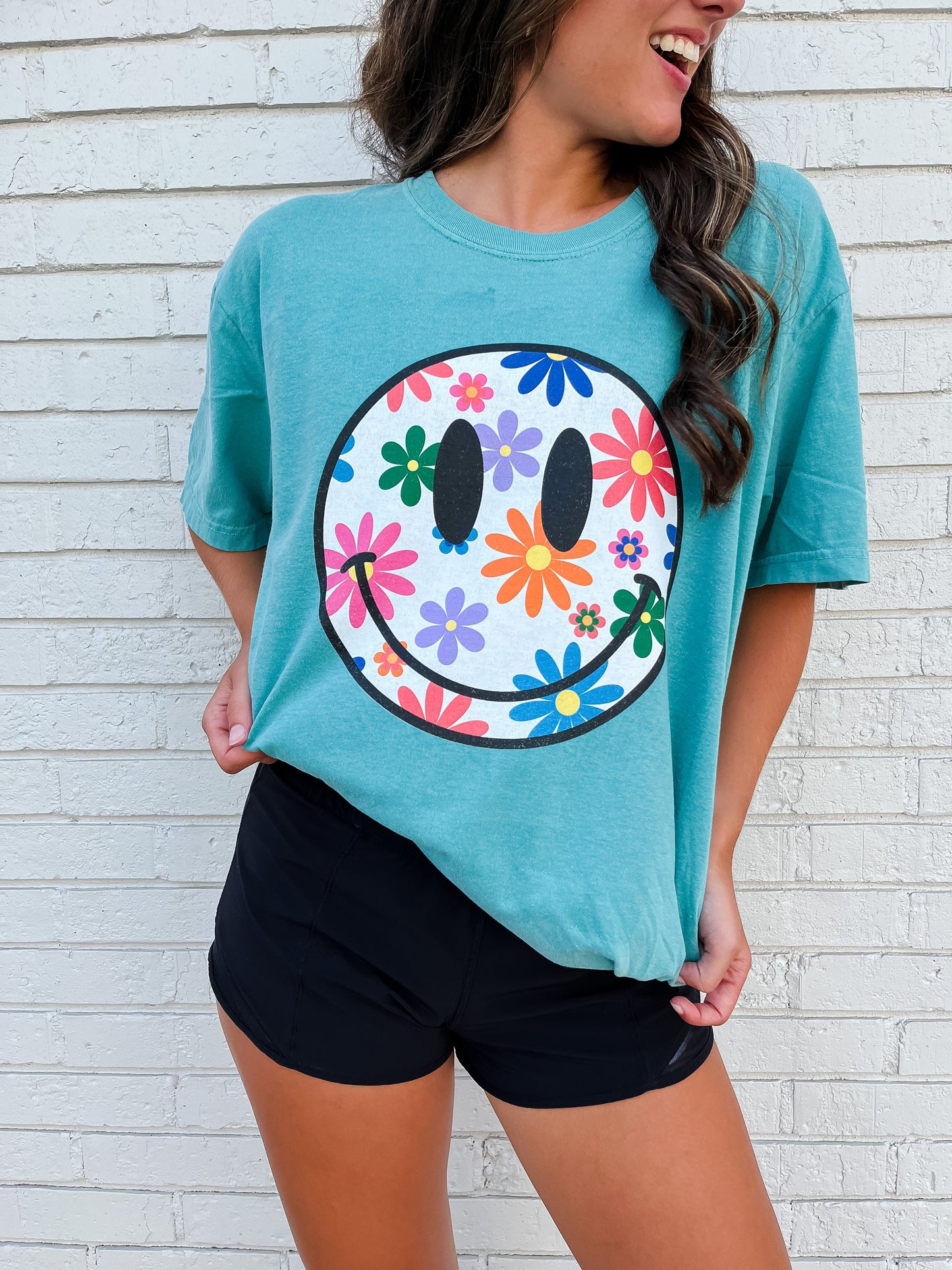 Vibrant Floral Smiley Tee