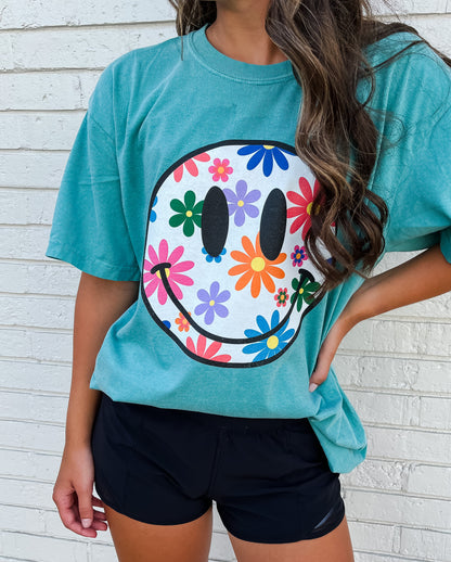 Vibrant Floral Smiley Tee