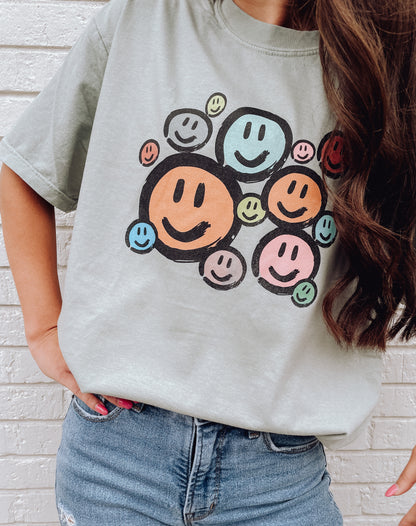 Colorful Smiley Sage Tee