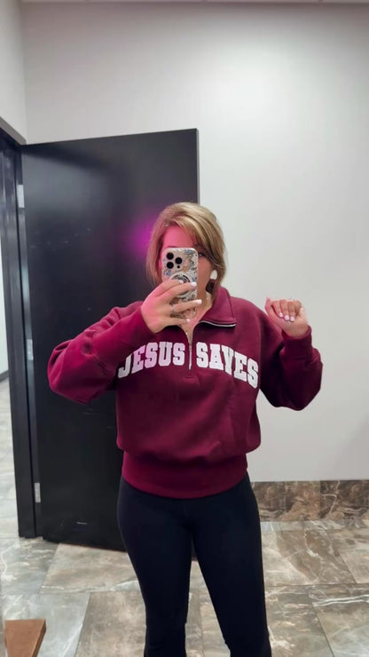 JESUS SAVES Maroon Quarter Zip