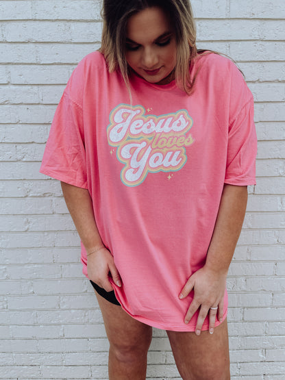 Colorful Jesus Loves You Tee
